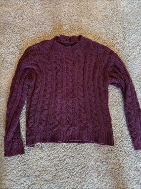 American Eagle Outfitters Women's Cable Knit Crew Sweater - Burgundy